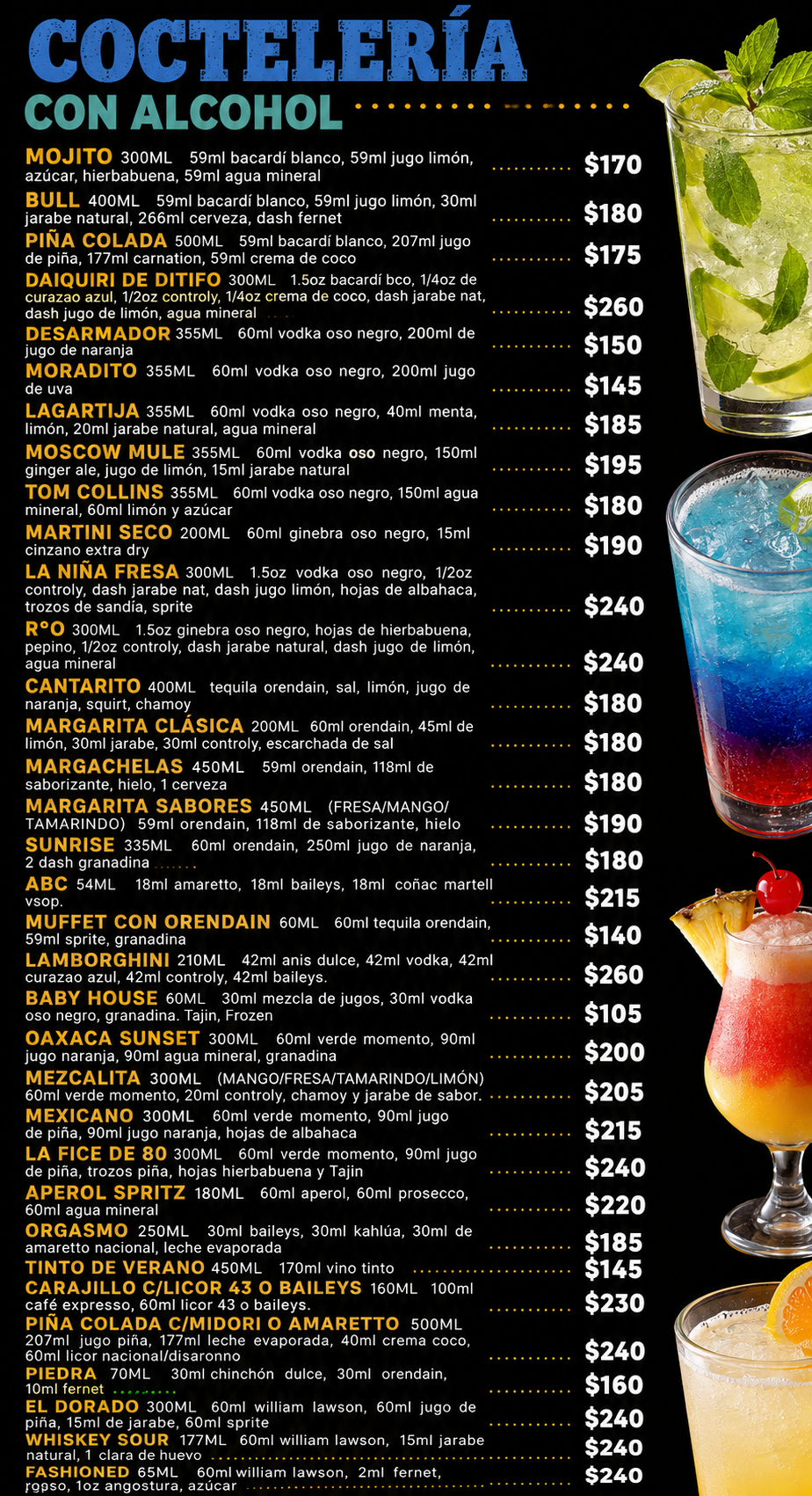 Menú - Cocteleria con Alcohol